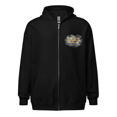 Mallies Celestial Hope black zip-up hoodie with a moon-phase back print